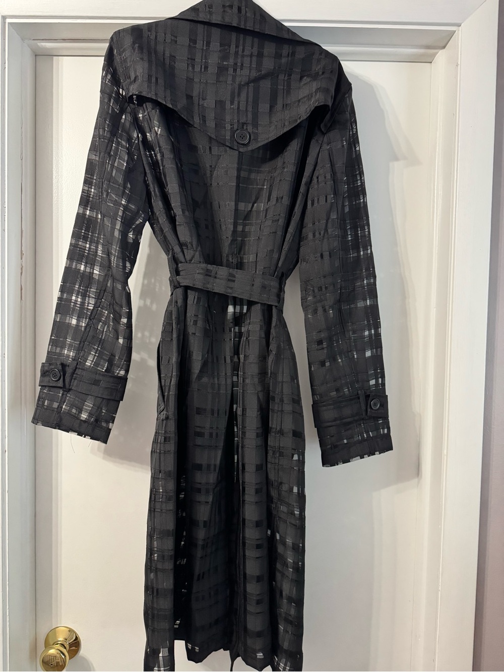 WHBM Black Sheer Trench Coat with Belt - Picture 3 of 5